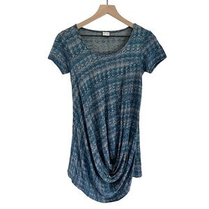 Poetry Linen‎ Short Sleeve Scoop Neck Gathered Bottom Top in Blue Women’s Size 4